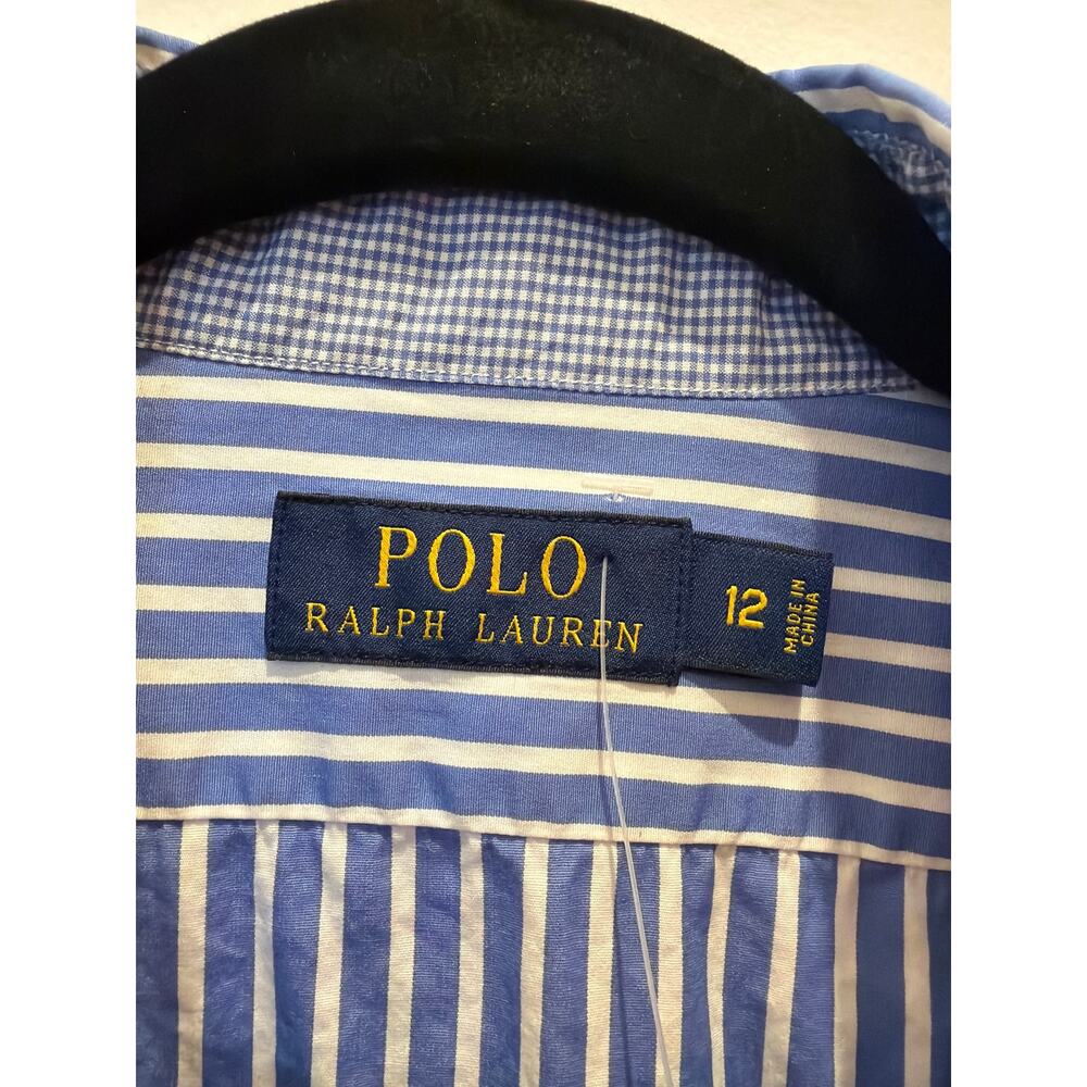 Polo Ralph Lauren Blue White Striped Shirt Dress Cotton Size 12 - Picture 3 of 5